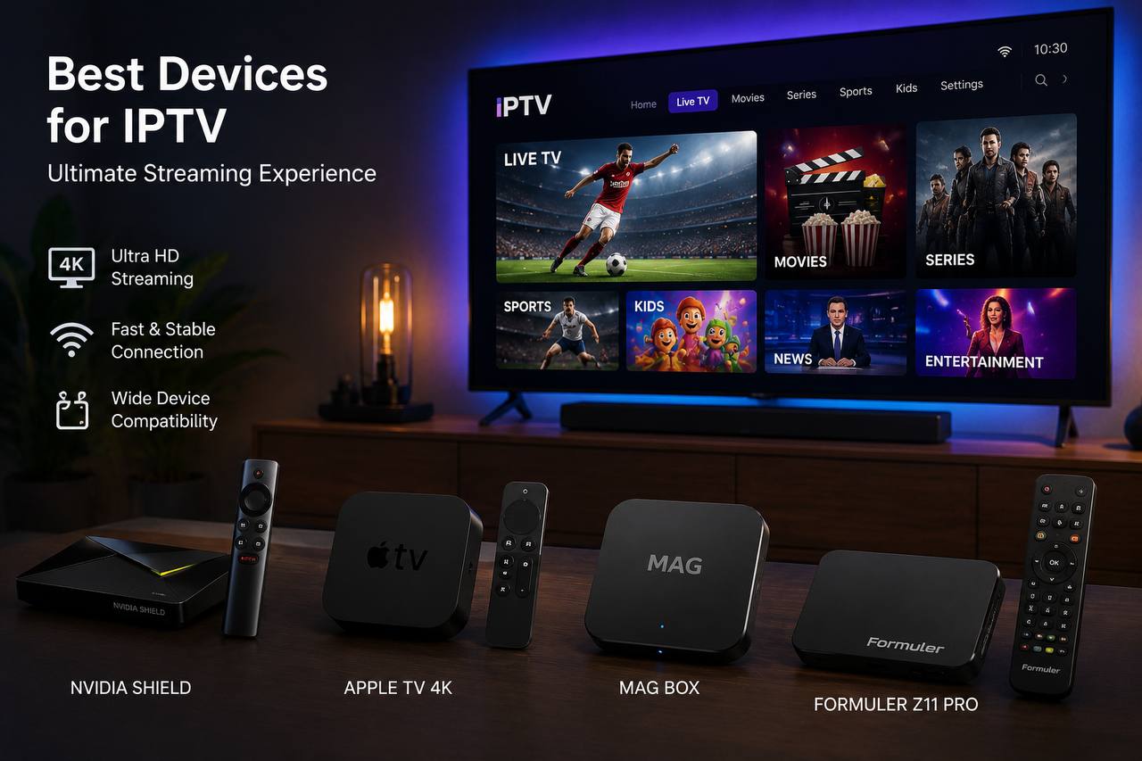 Best device for IPTV featuring a powerful 4K streaming player, smart TV compatibility, ultra HD video quality, fast WiFi connection, reliable media streaming, home entertainment system, live TV, movies, sports, and premium streaming performance.