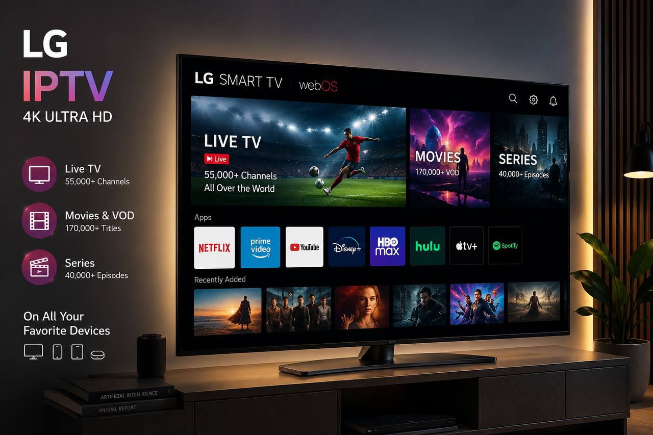 LG Smart TV with IPTV streaming in 4K Ultra HD, live TV channels, movies, sports, and on-demand entertainment for the best home viewing experience in the USA.