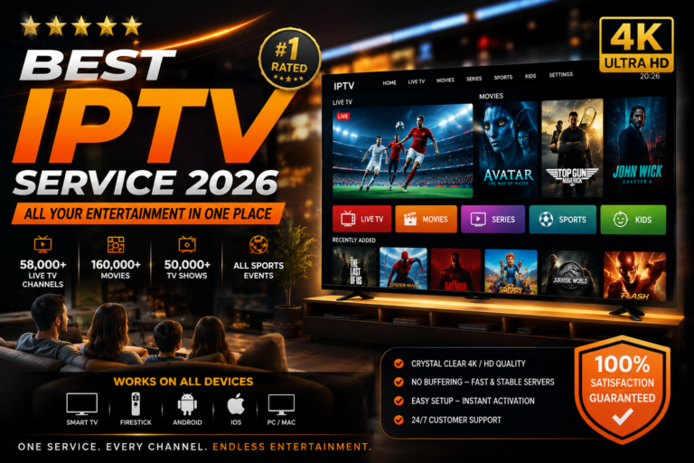 Best IPTV Service 2026 with 4K live TV, movies, sports and TV shows.