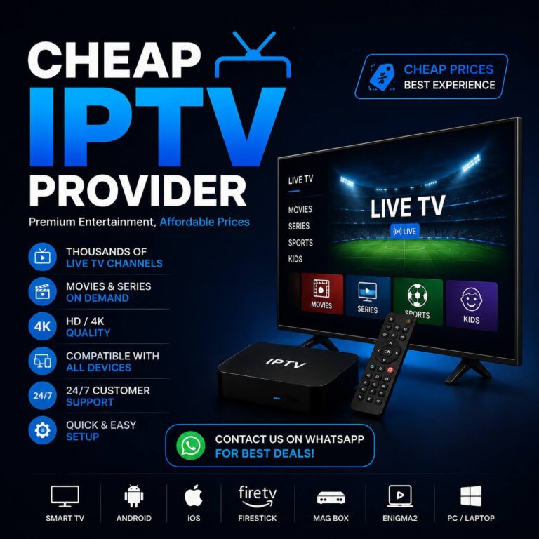 Cheap IPTV provider with affordable IPTV subscription, live TV channels, movies, series and HD 4K streaming.