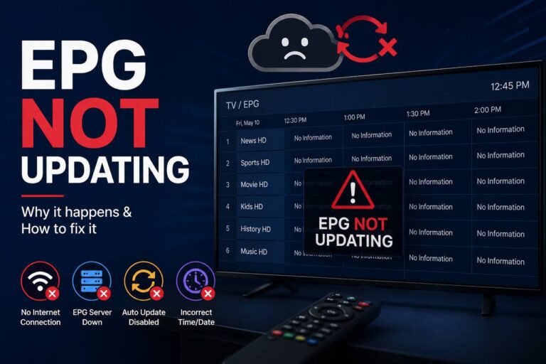 IPTV EPG not updating showing no information on TV guide and common EPG update problems.